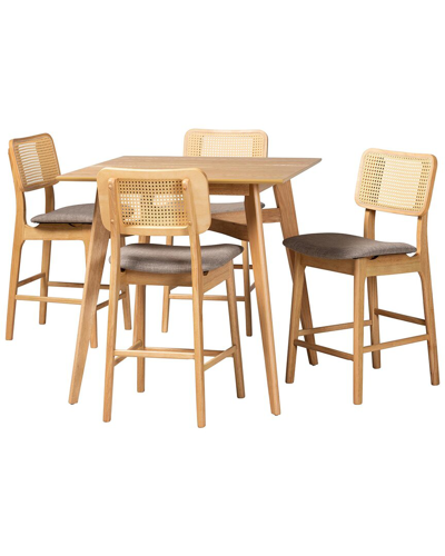 Baxton Studio Dannon Mid-century Modern 5pc Pub Set In Brown