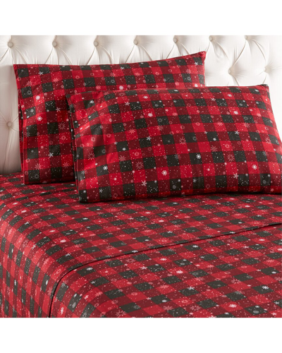 Shavel Home Products 150tc Micro Flannel¨ Printed Deep-pocket Sheet Set In Red