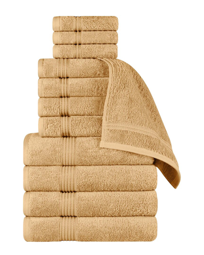Superior Egyptian Cotton 12pc Highly Absorbent Solid Ultra Soft Towel Set In Brown