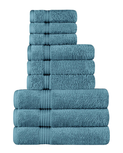 Superior Egyptian Cotton 9pc Highly Absorbent Solid Ultra Soft Towel Set In Blue