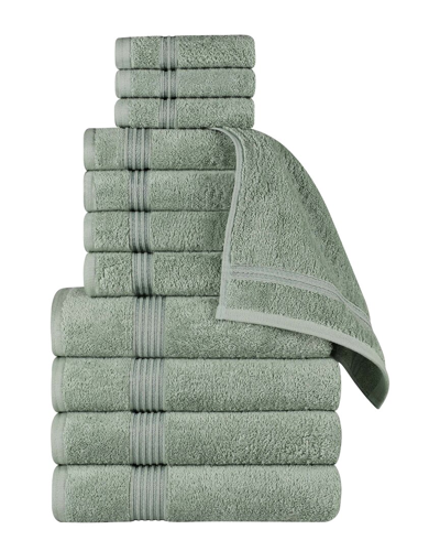 Superior Egyptian Cotton 12pc Highly Absorbent Solid Ultra Soft Towel Set In Green