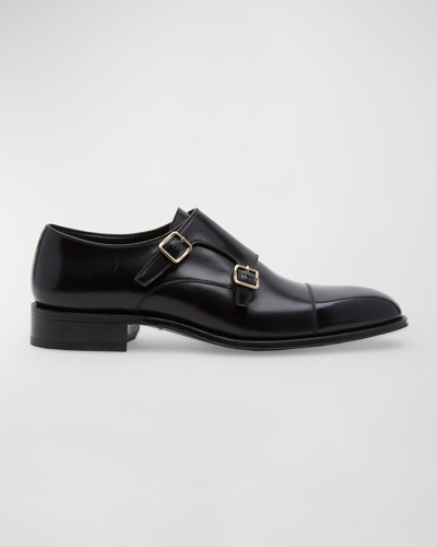 Tom Ford Wessex Leather Monk Strap Shoes In Black