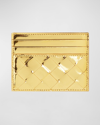 Bottega Veneta Intrecciato Metallic Leather Card Case In Gold-m Brass