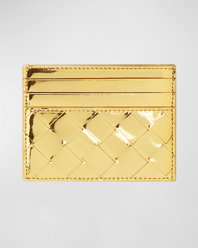 Bottega Veneta Intrecciato Metallic Leather Card Case In Gold-m Brass