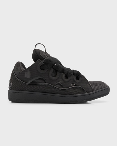 Lanvin Men's Curb Chunky Leather Low-top Sneakers In Black