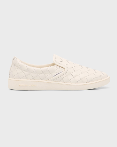 Bottega Veneta Men's Sawyer Intrecciato Leather Slip-on Sneakers In Bianco