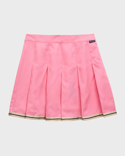 Palm Angels Kids' Girl's Logo Track Pleated Skirt In Rose Quartz Black