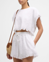Zimmermann Alight Cropped Fringed Cotton-terry Jacquard Top In Ivory
