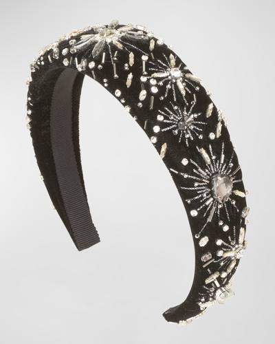 Jennifer Behr Chara Embellished Velvet Wide Headband In Black