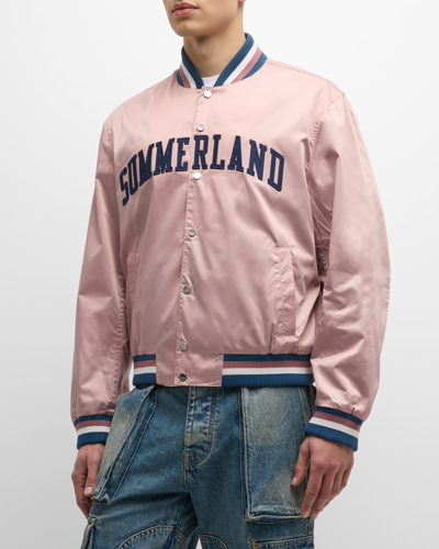 Nahmias Summerland Boxy-fit Satin Varsity Jacket In Light Coral