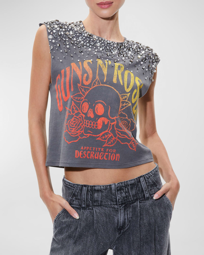 Alice And Olivia Micah Embellished Cropped Muscle Tank In Guns N Roses