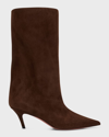 Amina Muaddi Fiona Suede Ankle Boots In Coffee