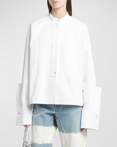 Jil Sander Bib-print Band-collar Shirt In Optic White