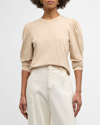 Frame Gathered Long Sleeve Organic Cotton T-shirt In Beige