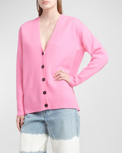 Jil Sander V-neck Wool Cardigan In Electric Pink