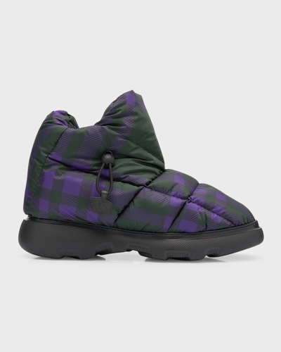 Burberry Checker Puffer Boots In Black