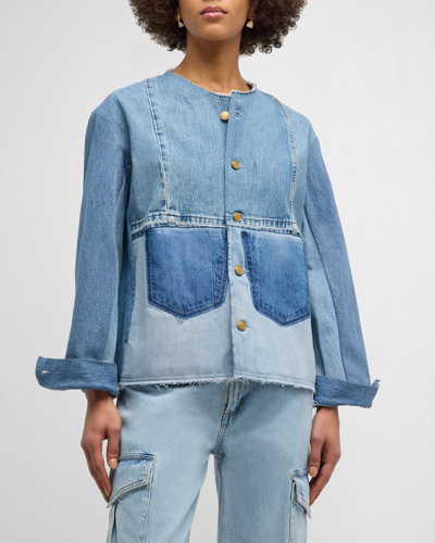 B Sides Lou Patchwork Denim Jacket In Vintage Indigo Mi