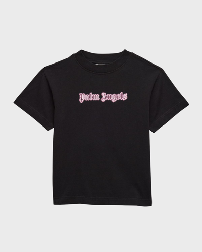 Palm Angels Kids' Girl's Neon Logo Short-sleeve T-shirt In Black