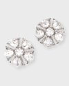 64 FACETS 18K WHITE GOLD TULIP STUD EARRINGS WITH OVAL AND ROUND ROSE CUT DIAMONDS