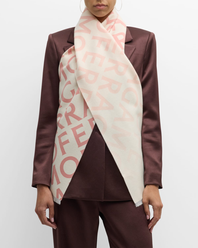 Ferragamo Wool-cashmere Logo Scarf In Nylundpinkmascarp