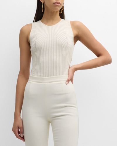 Adam Lippes Perforated-embellished Ribbed-knit Top In White