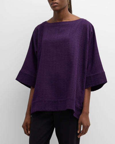 Eskandar Scoop Neck 3/4-sleeve Top With Hembands (mid Plus Length) In Tincture