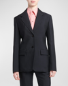 Jil Sander Nylon-blend Gabardine Suit Jacket In Navy