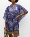 Etro Floral-print Mini Dress Coverup In Print On Blue Bas