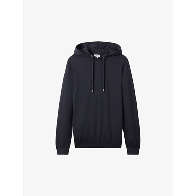 Reiss Mens Blue Smoke Holland Wool Knit Hoody