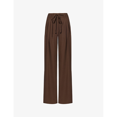 Me And Em Womens Mocha Pleated Wide-leg High-rise Recycled Polyester-blend Trousers