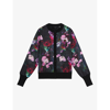 TED BAKER TED BAKER WOMENS BLACK ABBALEE FLORAL-PRINT WOVEN CARDIGAN