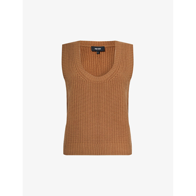 Me And Em Womens Camel Scoop-neck Sleeveless Wool And Cashmere-blend Knitted Waistcoat