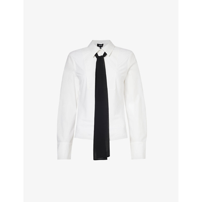 Me And Em Womens Soft White Contrast-tie Regular-fit Jersey Shirt