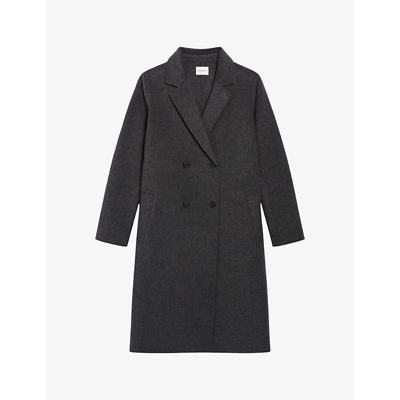 Claudie Pierlot Womens Noir / Gris Double-sided Double-breasted Wool-blend Coat