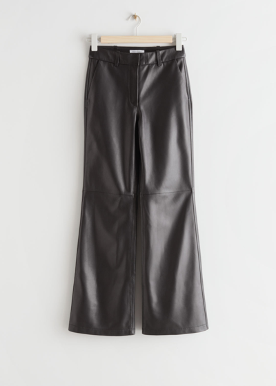 Other Stories Flared Leather Trousers In Black
