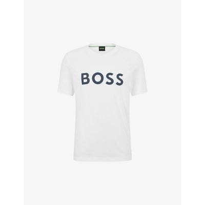 Hugo Boss Boss Mens White Logo-print Regular-fit Cotton-jersey T-shirt