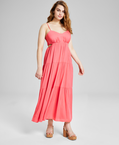 And Now This Women's Side-cutout Tiered Maxi Dress In Fresh Coral