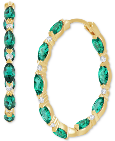 Macy's Emerald (3 Ct. T.w.) & White Topaz (1/4 Ct. T.w.) Marquise In & Out Small Hoop Earrings In 14k Gold,