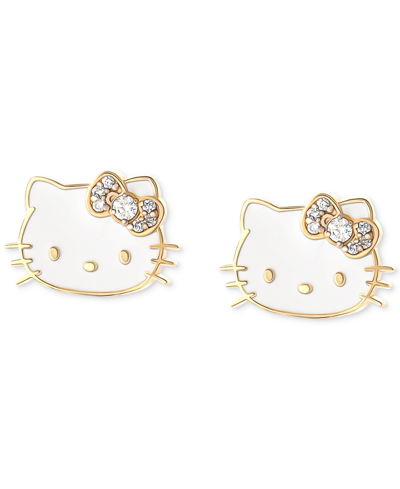 Macy's Hello Kitty Diamond & Enamel Stud Earrings (1/20 Ct. T.w.) In 10k Gold In Yellow Gold