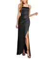 Emerald Sundae Juniors Womens Pleated Split Hem Evening Dress In Black