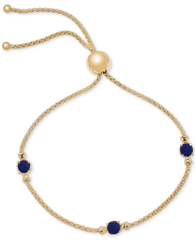 Macy's Lab Grown Onyx Popcorn Link Bolo Bracelet In 14k Gold-plated Sterling Silver (also Available In Lapi In Lapis