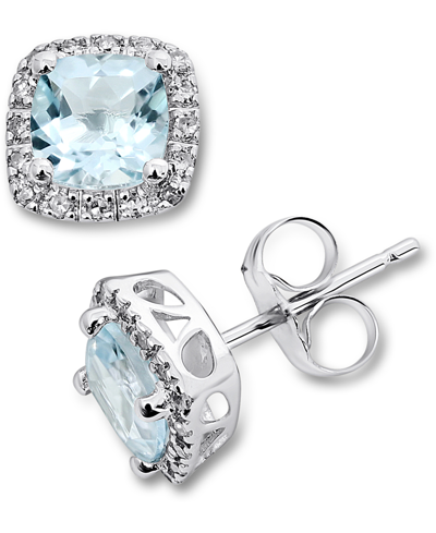 Macy's Aquamarine (1 Ct. T.w.) & Diamond (1/10 Ct. T.w.) Stud Earrings In 14k White Gold