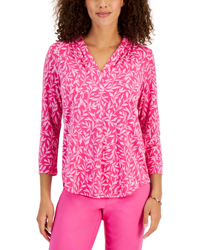 Jm Collection Women's Printed 3/4 Sleeve V-neck Top, Created For Macy's In Divine Berry Combo