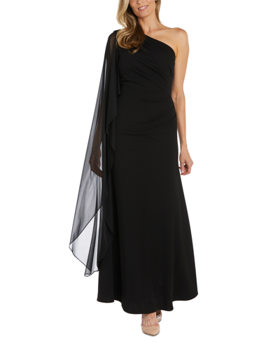 Nightway Women's One-shoulder Cape Gown In Black