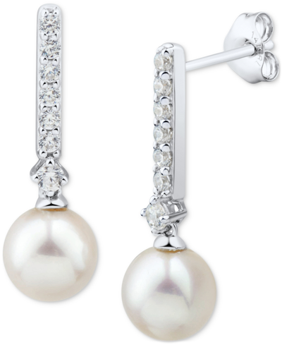 Honora Cultured Freshwater Pearl (6mm) & Diamond (1/5 Ct. T.w.) Drop Earrings In 14k White Gold