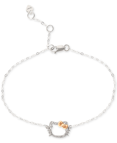 Macy's Hello Kitty Diamond Silhouette Link Bracelet (1/20 Ct. T.w.) In 10k White & Rose Gold In White Gold