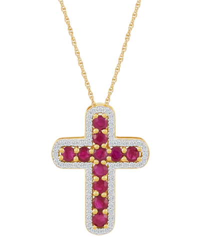 Macy's Emerald (5/8 Ct. T.w.) & Diamond (1/5 Ct. T.w.) Cross 18" Pendant Necklace In 14k Gold (also In Ruby