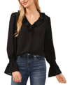 Cece Women's Ruffled-cuff 3/4-sleeve Crew Neck Top In Rich Black
