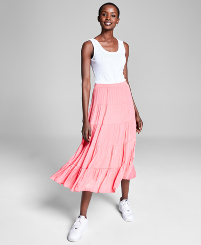 And Now This Women's Pull-on Tiered Maxi Skirt In Fresh Coral