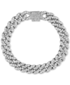 Macy's Men's Cubic Zirconia Curb Link Chain Bracelet In Sterling Silver In Silver